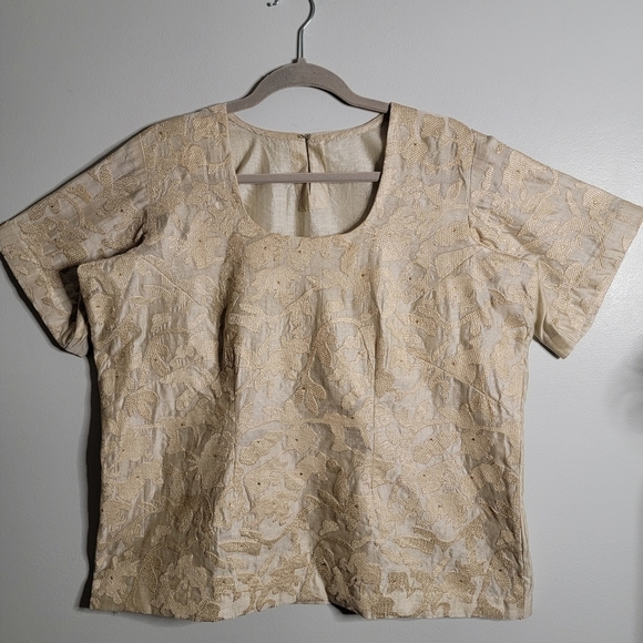 Vintage Large Champagne Elegant Embroidered Shirt - Picture 1 of 10